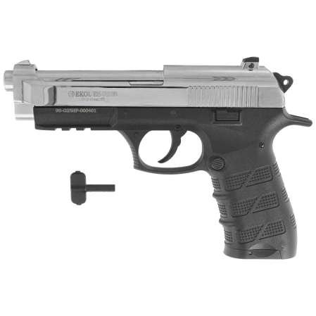 Zestaw wiatrówkowy 26: pistolet Voltran Ekol ES P92B Blow Back Shiny 4.5 mm, 1400 BBs, 10 kapsuł CO₂, 100 tarcz