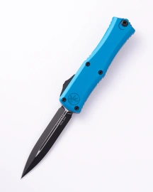 Microtech Hera II Mini D/E OTF Knife Blue Aluminum, Black M390MK by Tony Marfione (1702M-1BL)