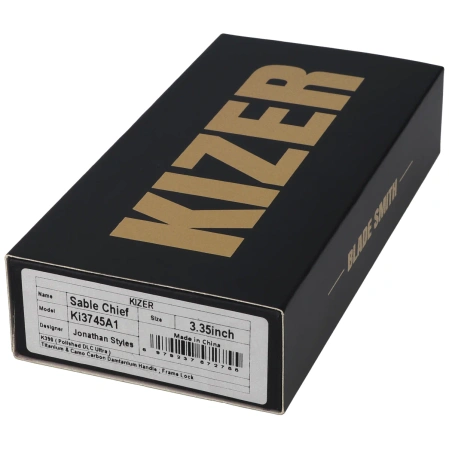 Kizer Sable Chief Knife Black Titanium / Camo Carbon Damtanium, Polished DLC Ultra K390 by Jonathan Styles (Ki3745A1)