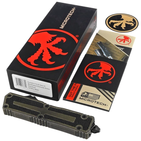 Microtech Scarab II Gen III S/E OTF Knife Weathered Grenade Green Aluminum, Weathered Grenade Green M390MK by Tony Marfione (1278-1WGG)