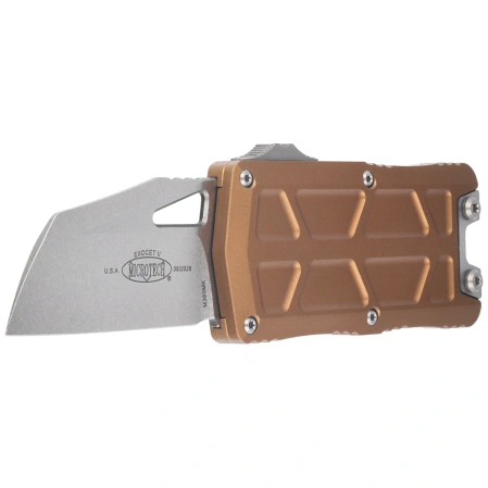 Microtech Exocet II Wharncliffe OTF Knife Tan Aluminum, Stonewashed M390MK by Tony Marfione (1156-10TA)
