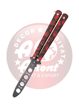 Nóż składany motylek Third Decor Habitat Balisong K3102R Practice Fan Knife Non-Cutting Red Skull 420, Non-Edging Black 420 (TH-K3102R)