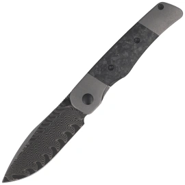 Kizer Coywolf Knife Gray Titanium / Black Carbon Fiber, Acid Washed Damascus by Derek Sharon (Ki3685A1)