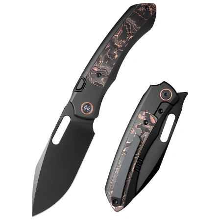 Nóż składany Remette Orca Black Titanium/Copper Foil Carbon Fiber, Black DLC Pearlescent M390 (ORCATB)