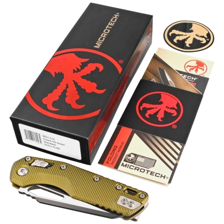 Microtech MSI S/E OD Green Fluted Aluminum, Black M390MK by Tony Marfione (210-1FLOD)