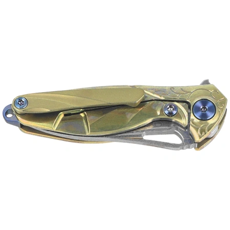 Nóż na szyję Rike Knife Mini Hummingbird Gold Titanium, Rose Damascus by Richard Wu (RK-MINI-GO)