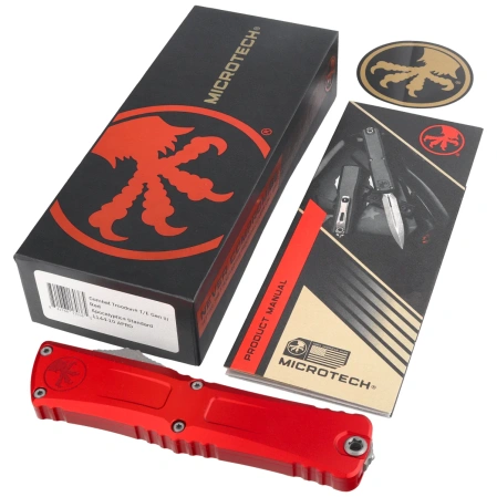 Nóż automatyczny OTF Microtech Combat Troodon Gen III T/E Red Aluminium, Apocalyptic M390MK by Tony Marfione (1144-10APRD)