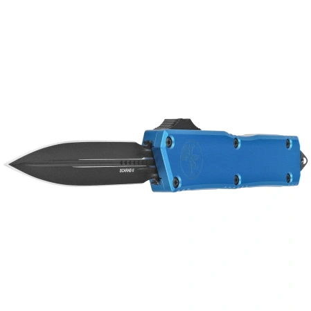 Microtech Scarab II Gen III Executive D/E OTF Knife Blue Aluminum, Black M390MK by Tony Marfione (1175-1BL)