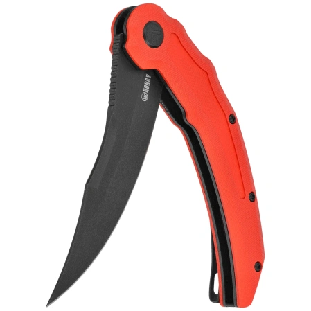 Kubey Crest Knife Red G10, Blackwashed 14C28N by Yuze Zhong (KU346E)