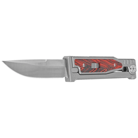 Reate Knife EXO-M OTF Gravity Drop Point Bead Blasted Titanium/Damascus Red-Black G10, Satin Elmax