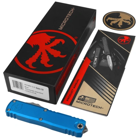 Microtech UTX-85 Gen IV S/E OTF Knife Blue Aluminum, Stonewashed M390MK by Tony Marfione (12314-10BL)