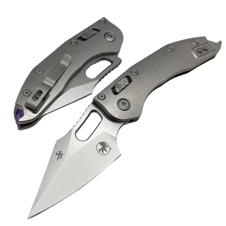 Nóż składany Microtech Stitch Ram-Lok S/E Marfione Select Gray Titanium, Purple BP, Stonewashed M390MK by Borka Blades and Tony Marfione (169RL-10MS3)