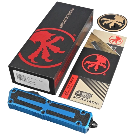 Nóż automatyczny OTF Microtech Scarab II Gen III D/E Blue Aluminium, Black M390MK by Tony Marfione (1280-1BL)