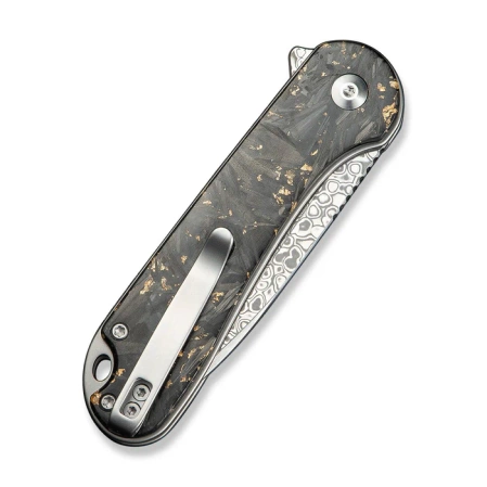 Civivi Button Lock Elementum II Knife Shredded Carbon Fiber/Golden Shred, Damascus (C18062P-10)