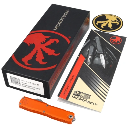 Microtech UTX-70 Gen IV S/E OTF Knife Orange Aluminum, Apocalyptic M390MK by Tony Marfione (11484-10APOR)