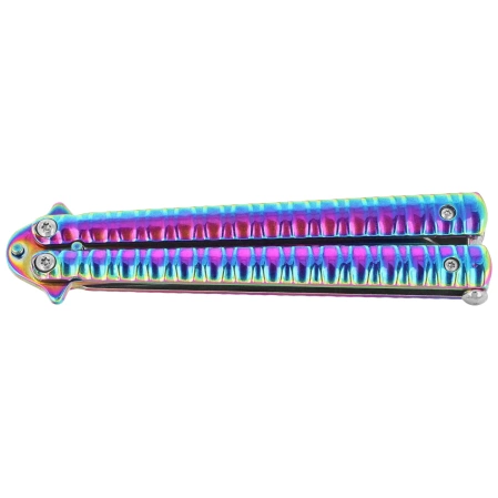 Third Decor Habitat Balisong Rainbow Stainless Steel, Rainbow 420 Butterfly Knife (16071W)