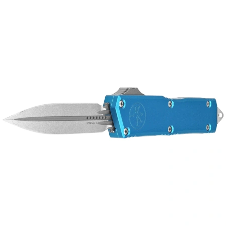Nóż automatyczny OTF Microtech Scarab II Gen III Executive D/E Blue Aluminium, Stonewashed M390MK by Tony Marfione (1175-10BL)