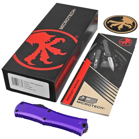 Microtech Hera II Mini Bayonet Purple Aluminum, Black M390MK by Tony and Sean Marfione (1701M-1PU)