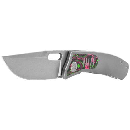 Nóż składany Kubey KB Knives Common Thread Gray Titanium/Watermelon Sugar Camocarbon, Stonewashed M390 by Justin Lundquist (KB377B)