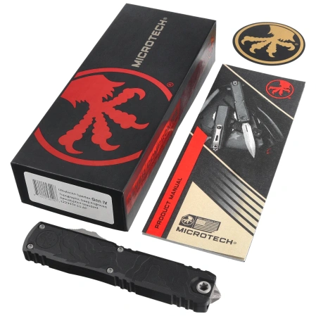 Nóż automatyczny OTF Microtech Ultratech Gen IV Spartan Black Topographic Deep Engraved Aluminium, Apocalyptic M390MK by Tony Marfione (12234TP-10AP)