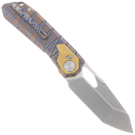 Nóż składany Remette RT-Peregrine Falcon Gray/Brown/Thunder Lightning Titanium, Hand Fine Grinding Pearlescent M390 (RTT1-CX)