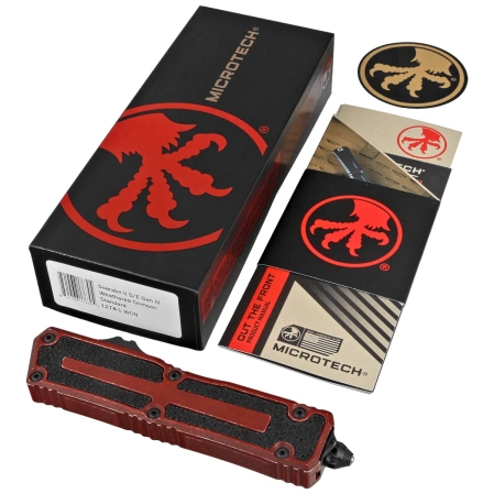 Microtech Scarab II Gen III S/E OTF Knife Weathered Crimson Aluminum, Weathered Crimson M390MK by Tony Marfione (1278-1WCN)