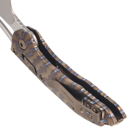 Nóż składany Microtech M-Stitch Ram-Lok S/E Marfione Select Slab Side Flamed Titanium, Bronze HW Stonewashed M390MK by Borka Blades and Tony Marfione (169MRL-10MS7)