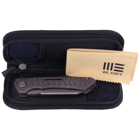 WE Knife Mini Buster Tiger Stripe Titanium, Silver Bead Blasted CPM 20CV by Snecx Tan (2003C)