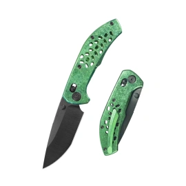Kubey KB Trillium Knife Green Crystal Titanium, Black DLC Satin M390 by Kornel Kiss (KB326D)