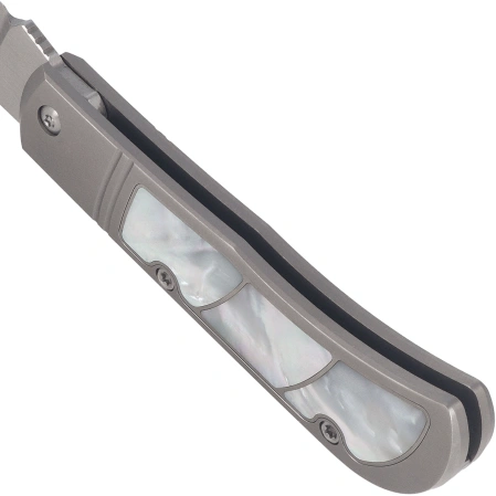 Kizer Trestle Knife Silver Titanium / Mother of Pearl, Hand Brushed S45VN by Azo (Ki3761A3)