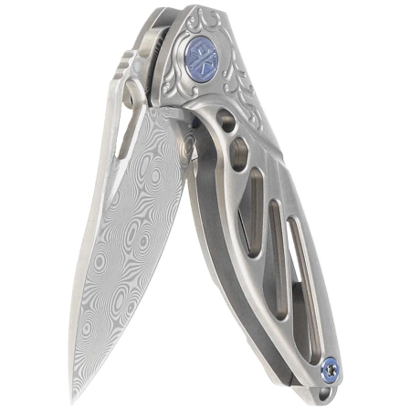 Rike Knife Mini Hummingbird Titanium, Rose Damascus by Richard Wu (RK-MINI-P)