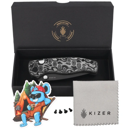 Nóż składany Kizer Glaux Black Vortex Micarta, Gray Stonewashed PVD 14C28N (V3801A2)