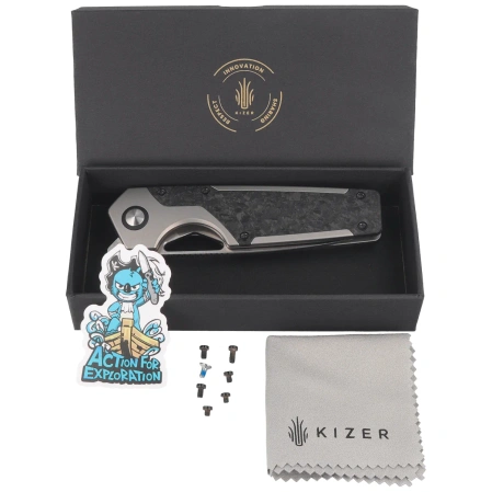 Nóż składany Kizer Serpentine Silver Titanium / Black Carbon Fiber, Satin Elmax by Jonathan Styles (Ki3759FDA1)