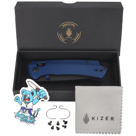 Kizer T1 CD Knife Blue Titanium, Black Matte DLC Ultra M390 by Uli Hennicke (Ki3490.2CDA2)