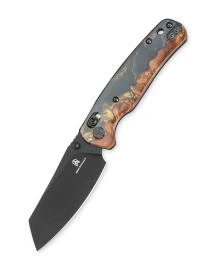 Bestechman Cicada's Wing Knife Wood / Black-Gold Resin, Black PVD 10Cr15MoV (BMK06-W-6)