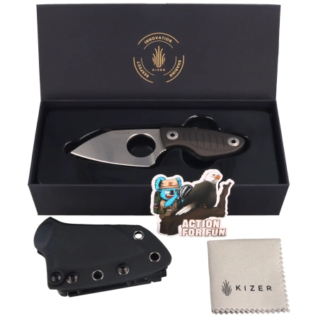 Kizer Nightjar Knife Gray Aluminium, Stonewashed AUS-10 by Vincent Rizzo (1114A2)