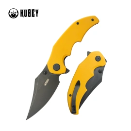 Kubey Ceto Knife Yellow G10, Blackwashed 14C28N by MUZI Design (KU181G)