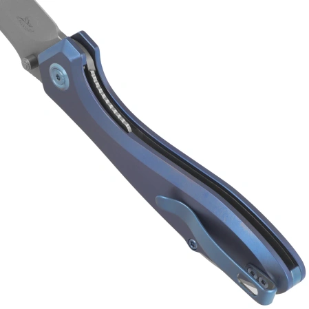 Kubey Ruckus Knife Blue Titanium, Beadblasted CPM 20CV by Sherif Manganas (KB314R)