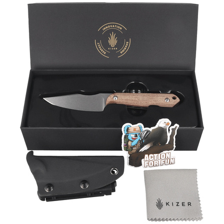 Kizer Mini Harpoon Knife Brown Micarta, Stonewashed AEB-L by Maverick Customs (1040S7)