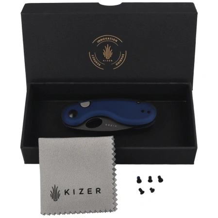 Kizer Microbe Knife Blue Aluminum, Gray Stonewashed 14C28N by Maksim Epifantsev (V2742A1)