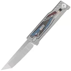 Reate EXO-M Gravity T/E Knife Bead Blasted Titanium/Damascus MultiColor G10, Satin Elmax