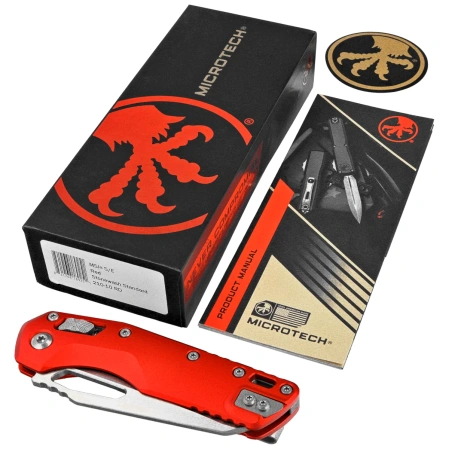 Nóż składany Microtech MSI S/E Red Slab Side Aluminium, Stonewashed M390MK by Tony Marfione (210-10RD)