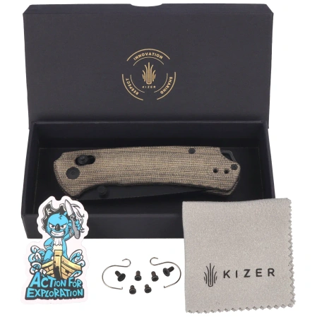 Kizer T1 CD Knife Olive Green Norplex UltreX Micarta, Black Stonewashed Nitro-V by Uli Hennicke (V3490.2CA1)