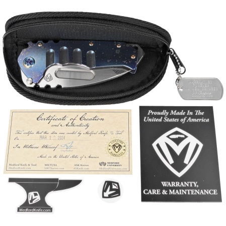 Medford Praetorian T Tanto Flamed ''Galaxy'' Titanium, Bronze HW, Brsh/''Galaxy'' Clip, Satin S45VN by Greg Medford (MK0124STT-03A2-T1CF-BN)