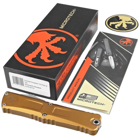 Nóż automatyczny OTF Microtech Combat Troodon Gen III T/E Tan Aluminium, Stonewashed M390MK by Tony Marfione (1144-10TA)