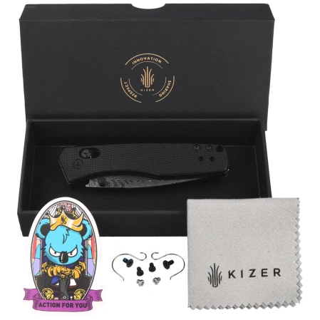 Kizer Aegis Knife Black G10, Black Matte Damascus by Azo (V3774A2)