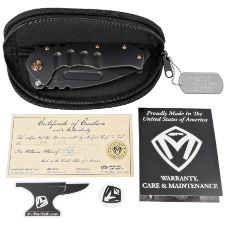 Nóż składany Medford Praetorian T DP Black DLC Titanium, Bronze HW/Clip, Black DLC S45VN by Greg Medford (MK0124PD-30PV-T1C1-BP)