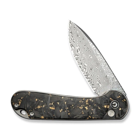Civivi Button Lock Elementum II Knife Shredded Carbon Fiber/Golden Shred, Damascus (C18062P-10)