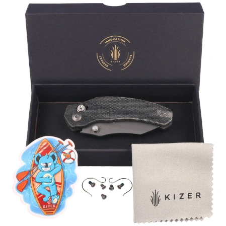 Nóż składany Kizer Mini Bulldog Black Micarta, Gray Stonewashed Nitro-V by O.SHO (V3672SA2)