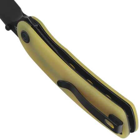 Kubey Momentum Knife Translucent Yellow G10, Blackwashed D2 by Sherif Manganas (KU344O)